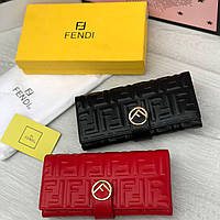 Женский кожаный кошелек Fendi Фенди красный черный