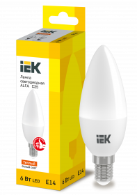 Лампа LED ALFA C35 свічка 6 Вт 230 В 3000 К E14 IEK