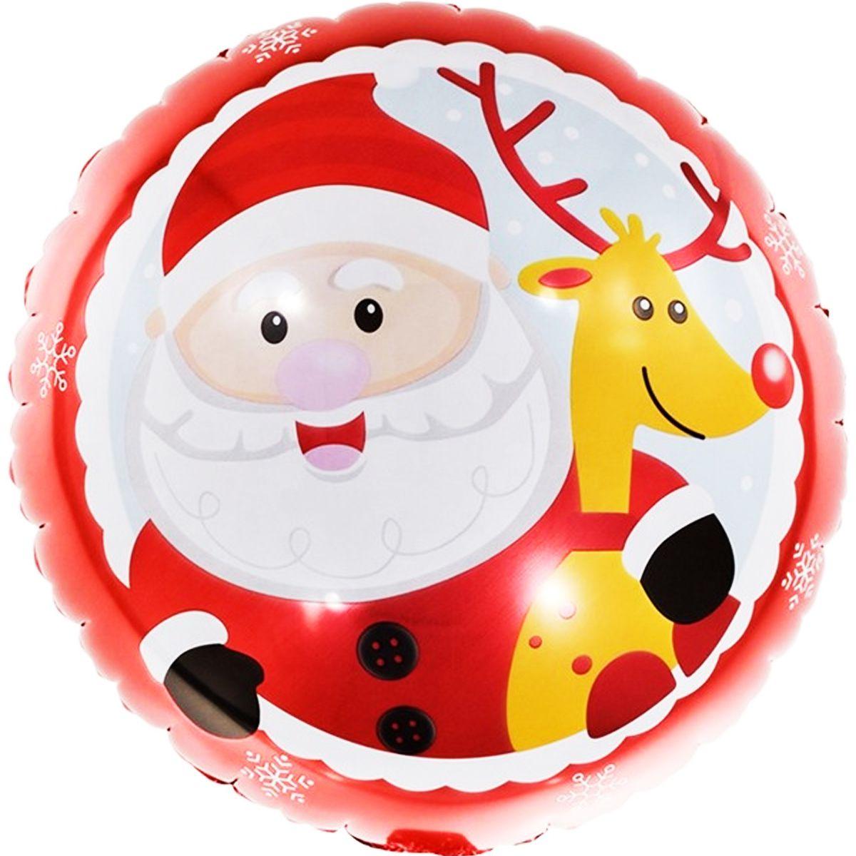 Фольгована куля Дід мороз та олень, новорічні повітряні кульки, 18" 45 см