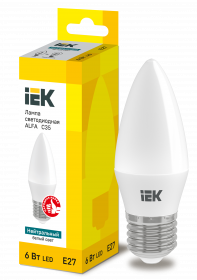 Лампа LED ALFA C35 свічка 6Вт 230В 4000К E27 IEK
