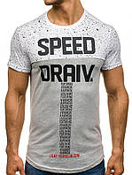 Футболка чоловіча подовжена біло-сіра з принтом J.Style