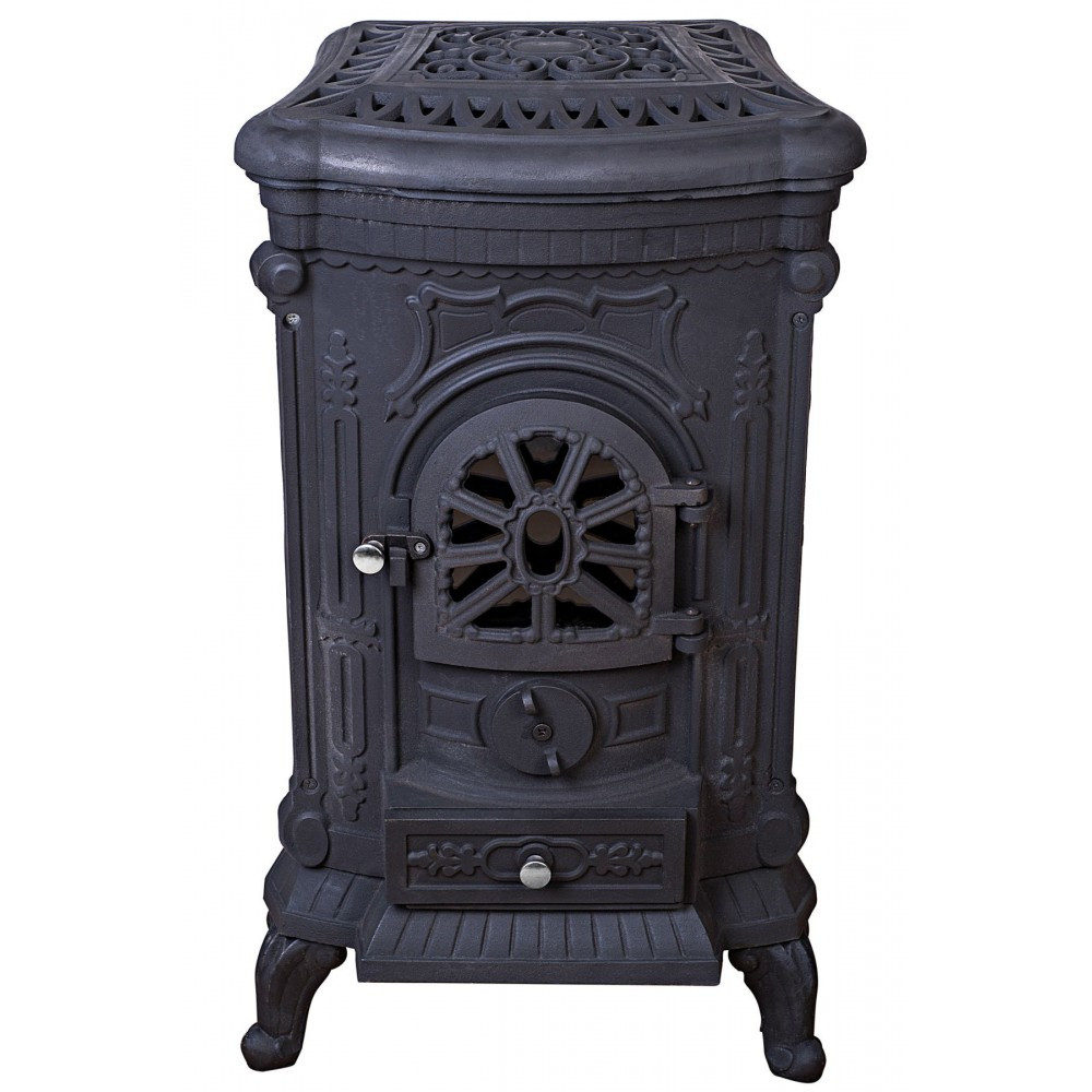 Камін піч опалювальна буржуйка на дровах Bonro чавунна 9 кВт з варильною поверхнею для дому і дачі чорна