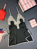 Пеньюар Victoria's secret модель 5 чорний з бежевим мереживом kk020