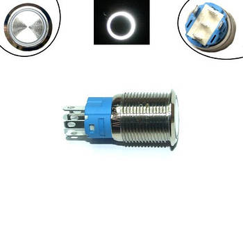 Кнопка 16мм фіксуюча, 12-24В, білий LED, 5pin, 16K-P11DZ