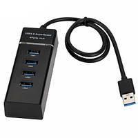 USB HUB hi-speed 4 USB 3.0 (30см) (Чорний)