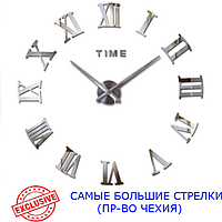 Чехия, 90-130 см, 3d часы на стену, часы во всю стену, интерьерные часы Римские цифры Серебро, объемные