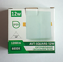 Світлодіодний світильник 12 W квадрат врізний AVT-SQUARE ESTER 12 ВТ 6000 К 1200 ЛМ