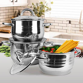 Набір з 3-х каструль 2.9, 5.1, 6.5 л. з нержавіючої сталі та топовим капсульним 5-ти слойним дном