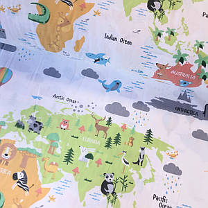 Тканина поплін-карта з тваринами на білому (ТУРЦІЯ шир. 2,4 м) T