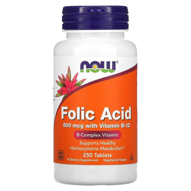 Folic Acid 800 mcg with Vitamin B-12 Now Foods 250 таблеток