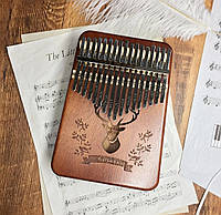 Музыкальный пальчиковый инструмент Калимба на 17 язычков, деревянный с гравировкой оленя, цвет Brown
