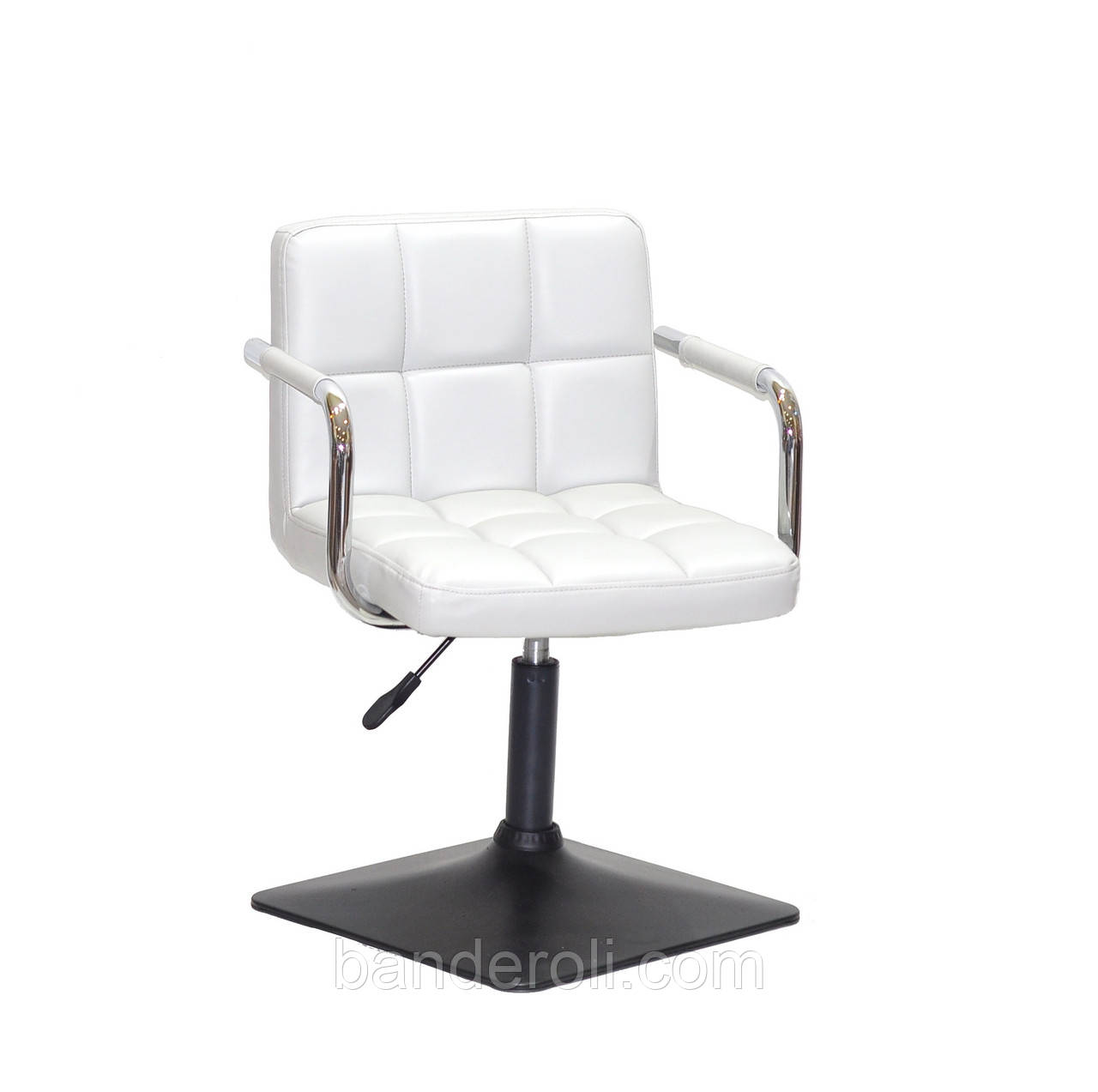 Крісло Arno-Arm 4-BK-Base білий кожзам, з підлокітниками на квадратному підставі з регулюванням висоти, фото 1