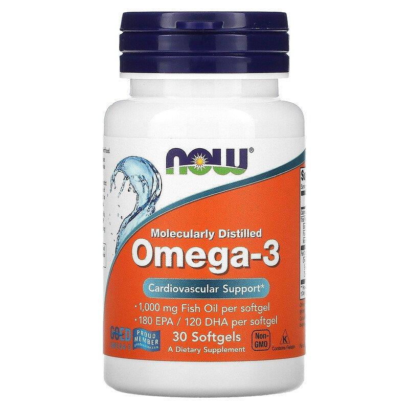 Omega-3 Molecularly Distilled Now Foods 30 капсул, фото 1