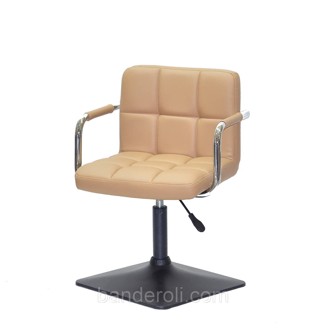 Крісло Arno-Arm 4-BK-Base бежевий 1009 кожзам, з підлокітниками на квадратному підставі з регулюванням висоти, фото 1