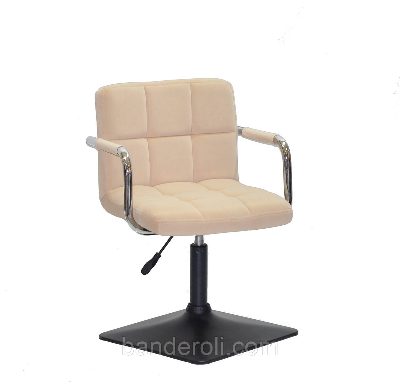 Крісло Arno-Arm 4-BK-Base бежевий 1005 оксамит, з підлокітниками на квадратному підставі з регулюванням висоти, фото 1