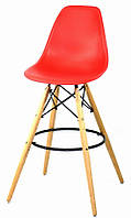 Стул барный Nik Bar 75 см, красный 05 на деревянных ножках, Eames DSW Barstool