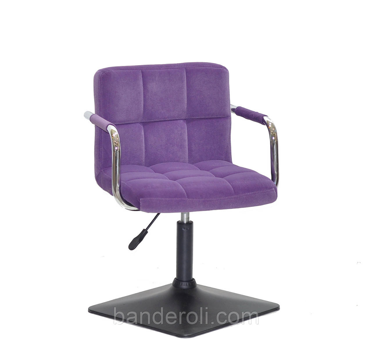 Крісло Arno-Arm 4-BK-Base пурпур 1013 оксамит, з підлокітниками на квадратному підставі з регулюванням висоти, фото 1