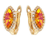 Серьги Xuping Позолота 18K с кристаллами Swarovski английский замок "Кристалл Fireopal в обрамлении циркония"