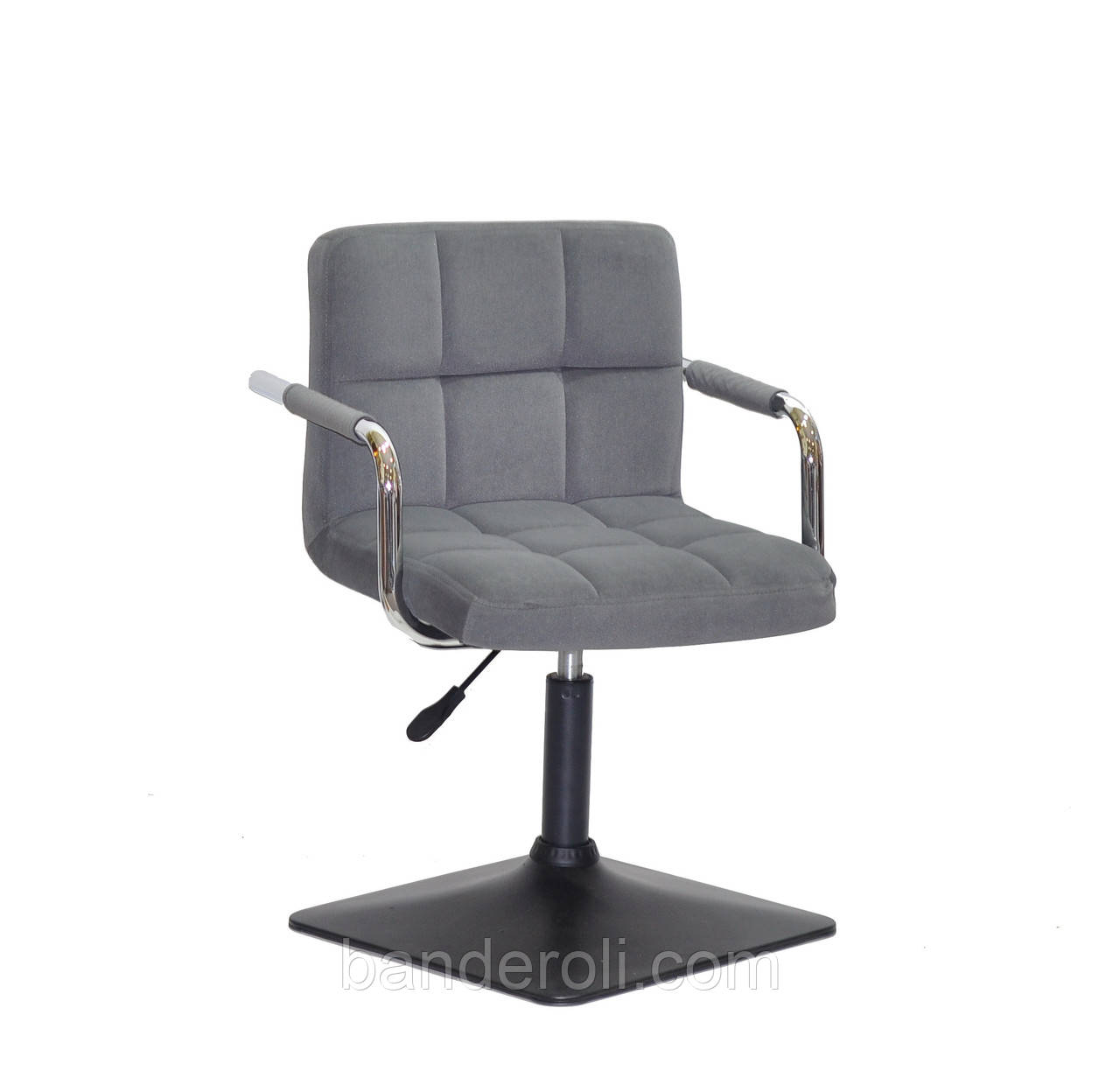 Крісло Arno-Arm 4-BK-Base сірий 1004 оксамит, з підлокітниками на квадратному підставі з регулюванням висоти, фото 1