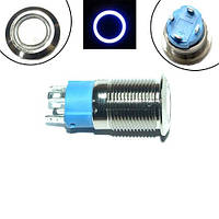 Кнопка 12мм фиксирующаяся, 3-6В, синий LED, 4pin, 12K-P10DZ