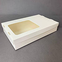 Картонная упаковка для суши и роллов 245х160х50 мм бумажный бокс коробка белая с окном в упаковке 50 шт.