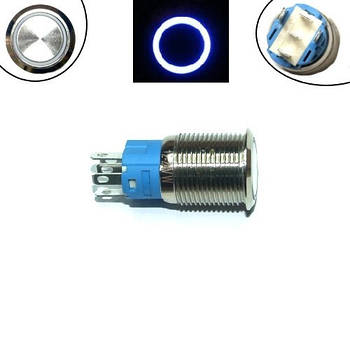 Кнопка 16мм фіксуюча, 220В, синій LED, 5pin, 16A-DZ