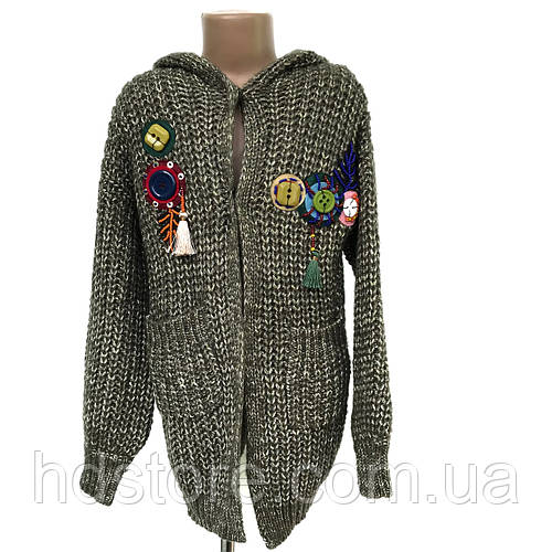 Стильный вязаный кардиган на девочку-подростка 10-14 лет темно-зеленый ...