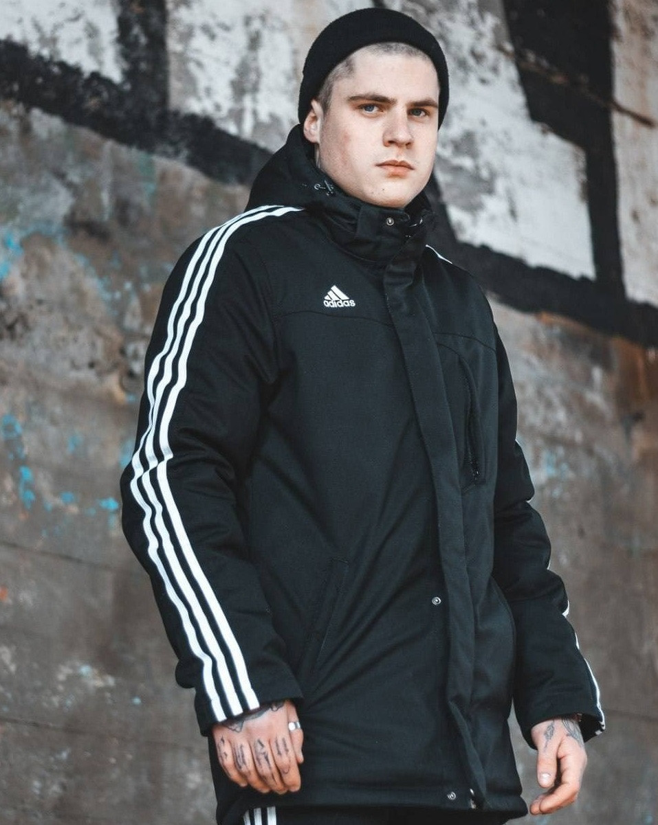Куртка чоловіча зимова тепла Adidas Originals подовжена чорна Туреччина. Живе фото, фото 1