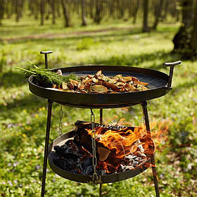 Сковорода з довгими ніжками і підставкою для вогню з диска, борони 50см + Чохол Зелений