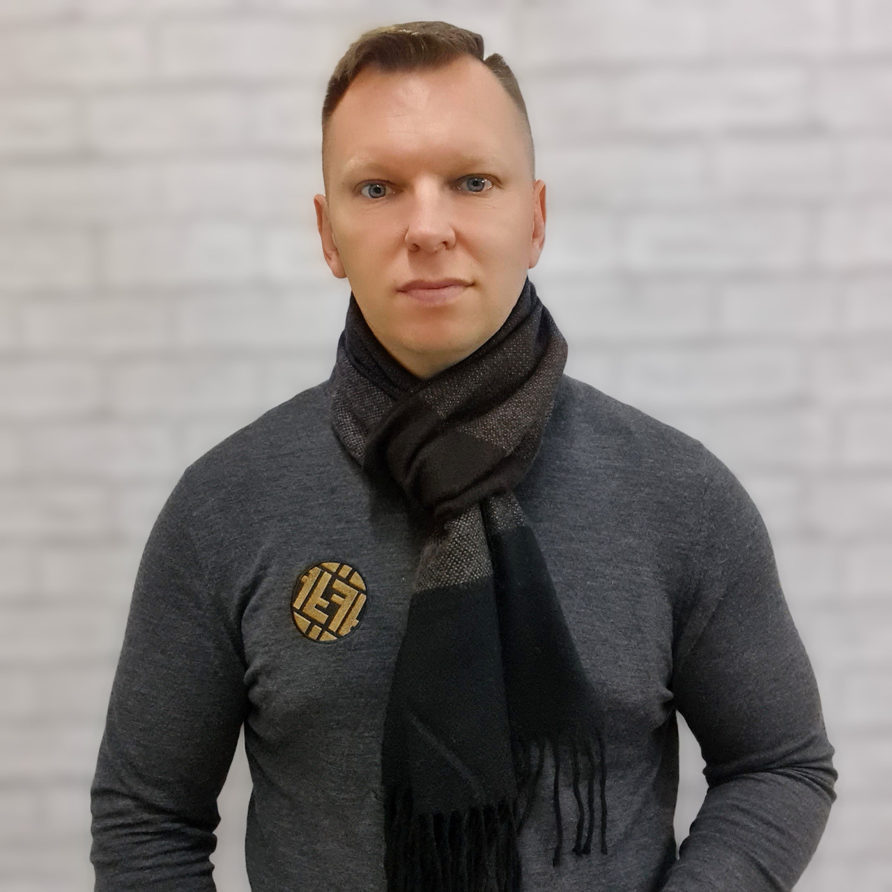 Шарф чоловічий M&JJ Маршал Синій/Шоколад/Чорний 170х34 см (1245), фото 1