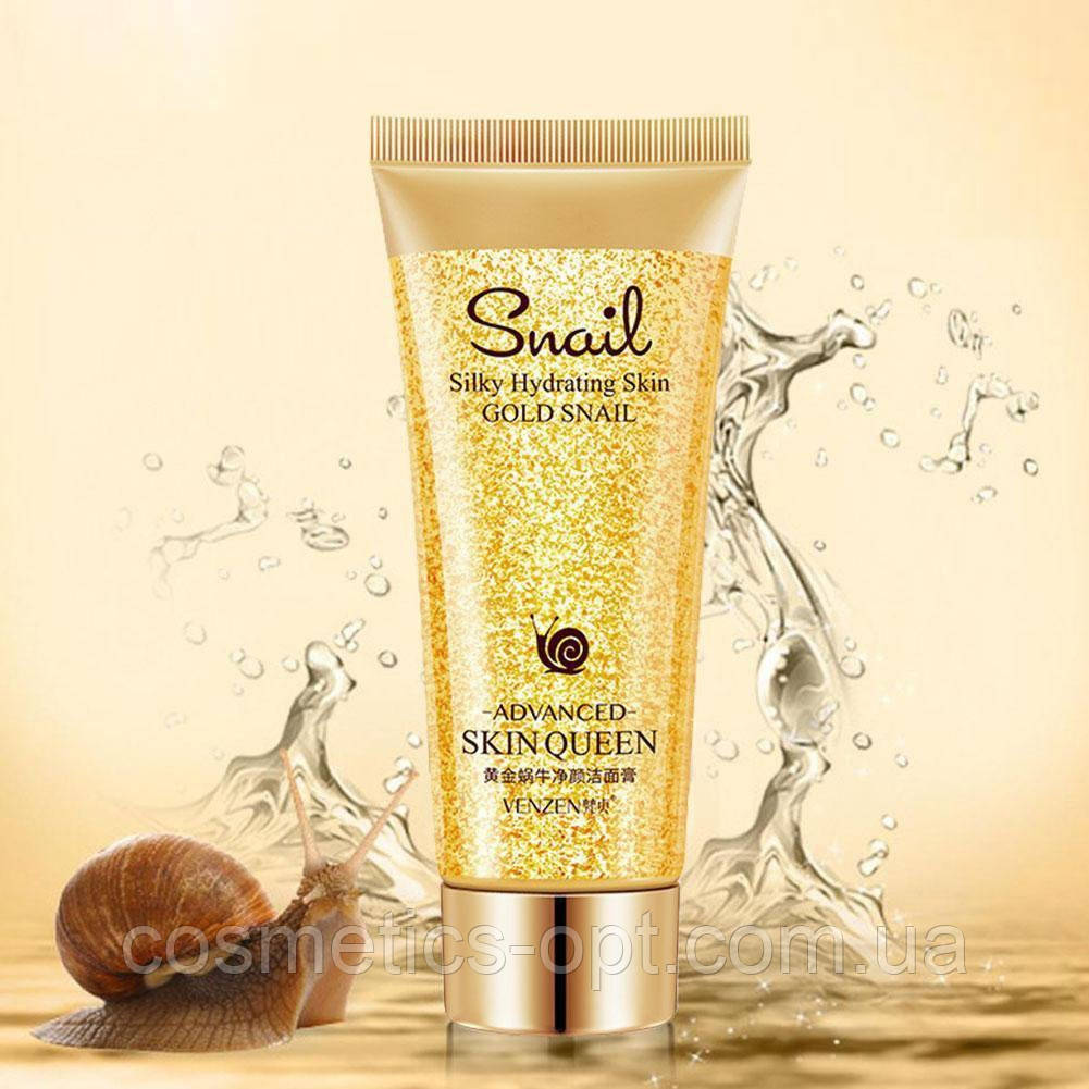 М’ЯТА КОРОБОЧКА! Гель для вмивання з муцином равлики і биозолотом VENZEN SKIN QUEEN Silky Hydrating Skin Gold Snail, 100 г