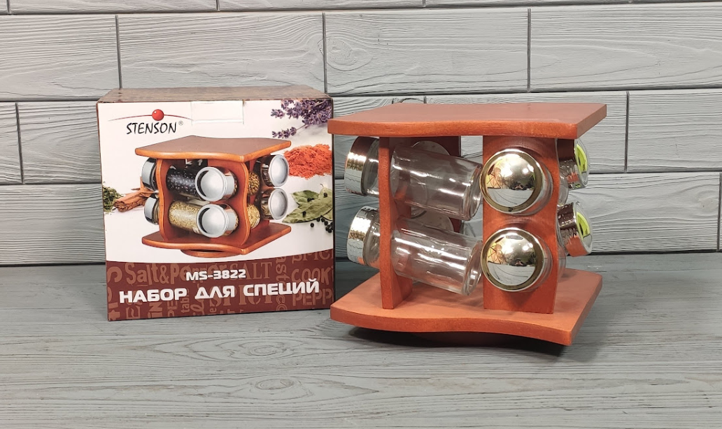 Спецовница на дерев'яній підставці 8шт/наб 18*15*17см MS-3822 (8наб), фото 1