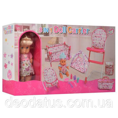 Набор кукла с мебелью и аксессуарами CYD-220 стульчик для кормления, шезлонг, манеж-кроватка, коврик, сумка - фото 3 - id-p1429210144