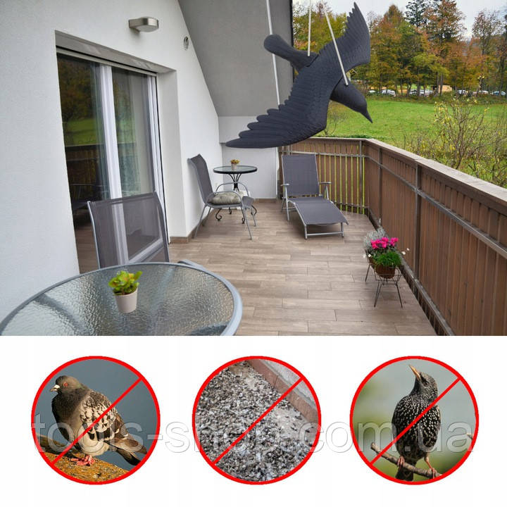 Ворон (макет) для відлякування птахів з крилами 80*44*10 см 300г, фото 1