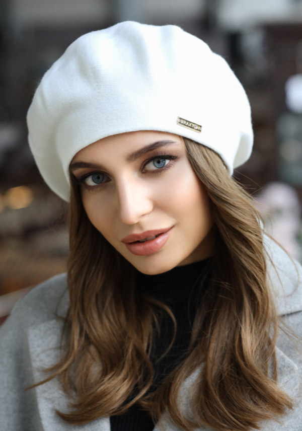 Бере плетений жіночий фліс білий "Карнелия" 373W, фото 1