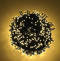 Гирлянда на черном проводе с тепло белой (теплой) лампочкой 100 LED 7 метров