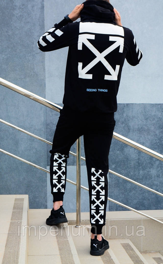 Трикотажний чорний костюм на блискавці з капюшоном off white seeing things