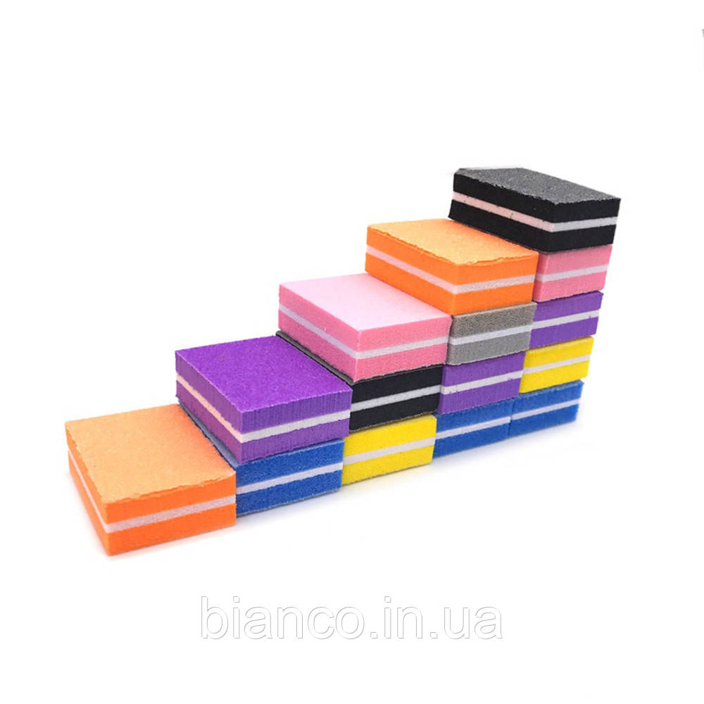 Міні БАФ (бафікі) для полірування нігтів (150/180) Колір: Зелений, Рожевий, Фіолетовий (50 шт)