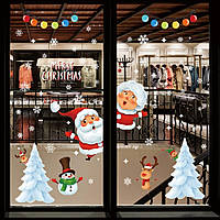Наклейки новогодние многоразовые украшения на окна Новый год, Рождество Дизайн №2 Код 10-3071