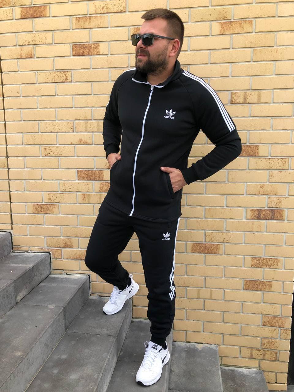Теплый мужской спортивный костюм Adidas черный | зимний мужской ...