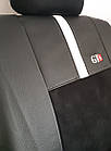 Універсальні автомобільні чохли GT8 з екошкіри та алькантари для передніх і задніх сидінь колір чорний з білим, фото 3