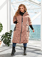 Женское зимнее куртка - пальто с капюшоном. плащевка утеплитель силикон в больших размерах