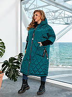 Женское зимнее куртка - пальто с капюшоном. плащевка утеплитель силикон в больших размерах 56/58, бутылка