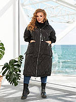 Женское зимнее куртка - пальто с капюшоном. плащевка утеплитель силикон в больших размерах 60-62, Черный