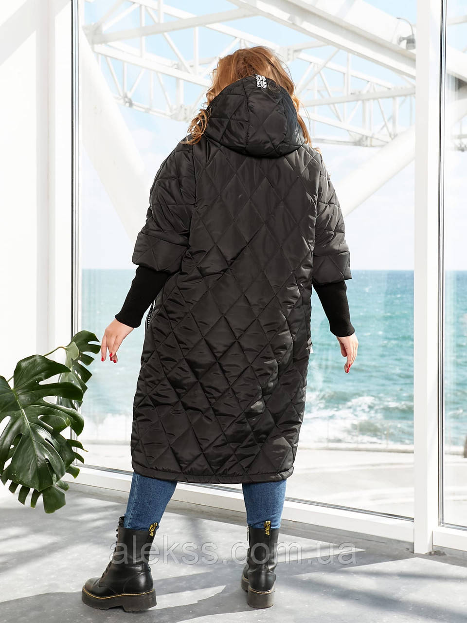 Женское зимнее куртка - пальто с капюшоном. плащевка утеплитель силикон в больших размерах 60-62, Черный - фото 2 - id-p1490170694