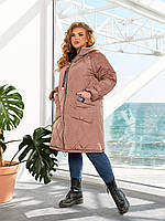 Женское зимнее куртка - пальто с капюшоном. плащевка утеплитель силикон в больших размерах 56-58, Бежевый