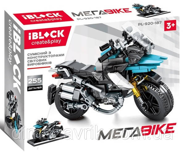 Конструктор iBlock PL-920-187 "Мега Байк, мотоцикл на підставці" 255 деталей, фото 1