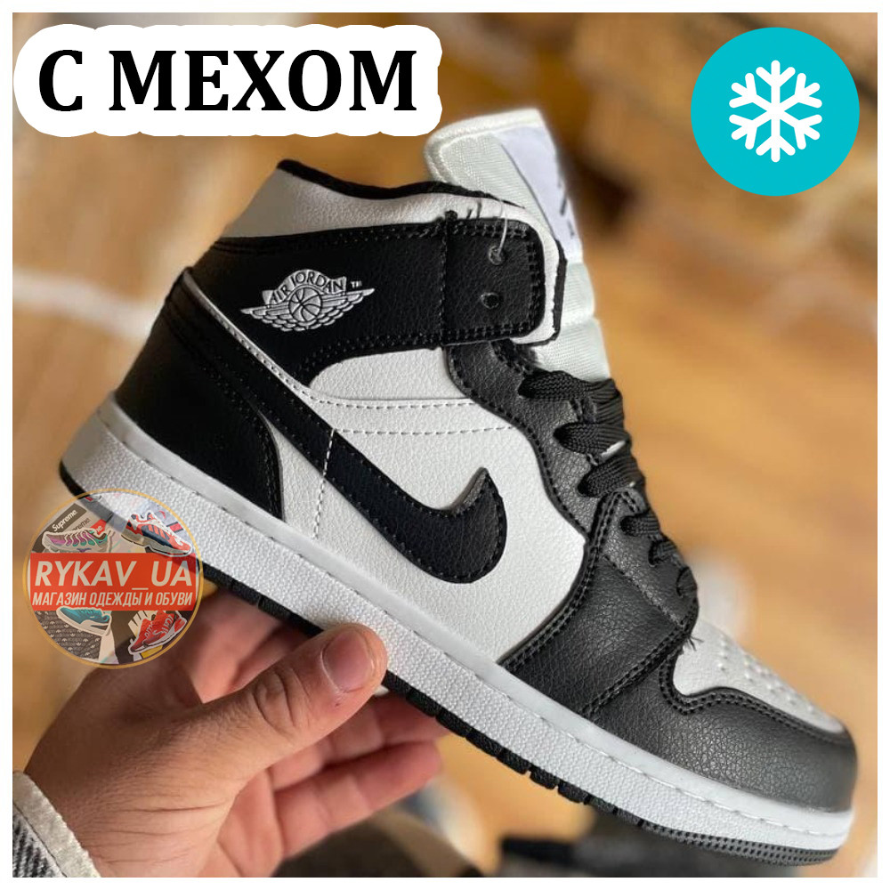 Чоловічі / жіночі зимові кросівки Nike Air Jordan 1 Retro High Winter (Хутро), чорно-білі шкіряні найк аір джордан 1 ретро аїр, фото 1