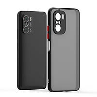 Матовий чохол бампер для Poco F3 чорний протиударний захист камери