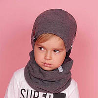 Дитячий зимовий комплект (шапка + шарф-хомут) для хлопчика "Коичи", DemboHouse (ДембоХаус) 50 см. р. Чорний
